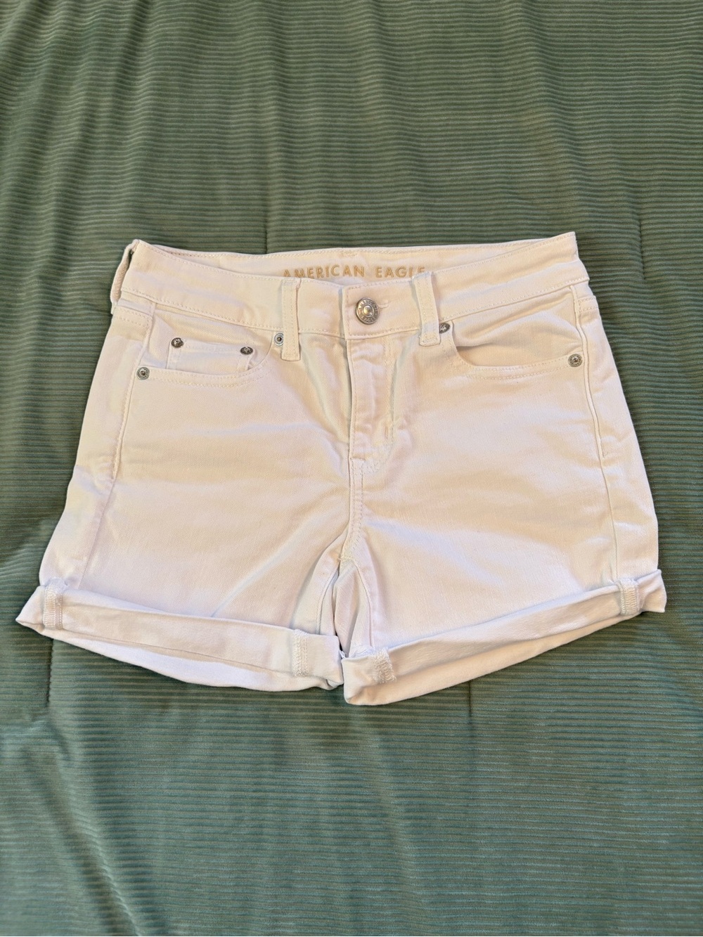 American Eagle Outfitters Light White Rolled-Hem Denim Shorts